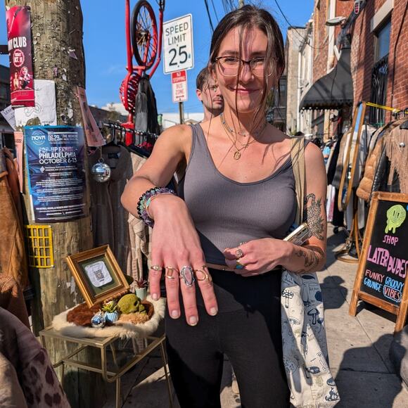 Purple Teardrop Sterling Silver Ring Retro Vintage Boho Natural Stone Size 7.25 - Picture 6 of 7